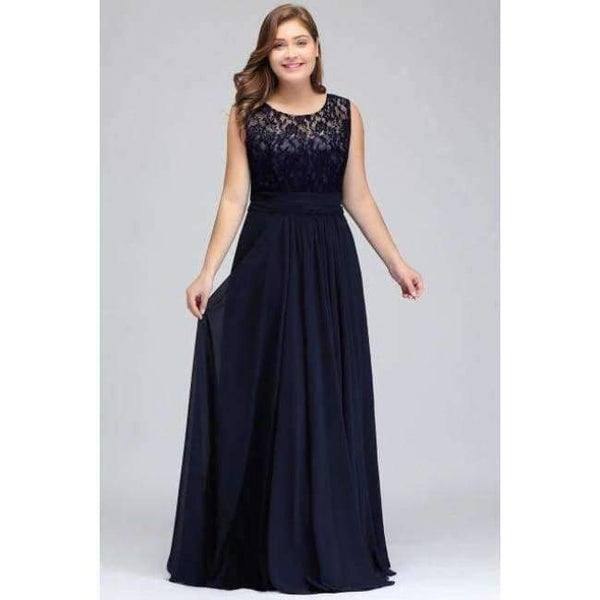 Bridesmaid Dresses Under 50$ Floor Length Lace Plus Size Bridesmaid Dress Vestido De Madrinha De Casamento Longo - Sleeveless Navy Blue / 6