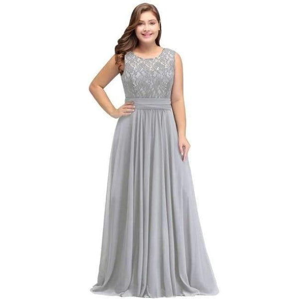Planet Gates Sleeveless Silver / 6 Party evening dresses 2018 Mother of the Bride dresses Chiffon Lace Plus size Long Evening gown Backless dress with Bow