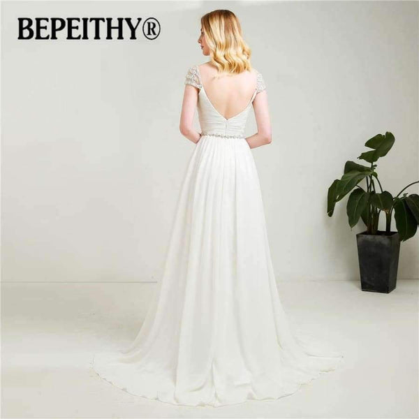 Planet Gates Sleeves Chiffon Wedding Dresses 2018 With Belt New Arrival Vintage Beach Bridal Dresses Hot Sale