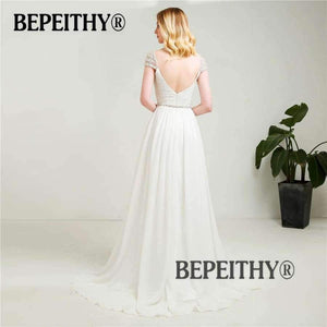 Planet Gates Sleeves Chiffon Wedding Dresses 2018 With Belt New Arrival Vintage Beach Bridal Dresses Hot Sale