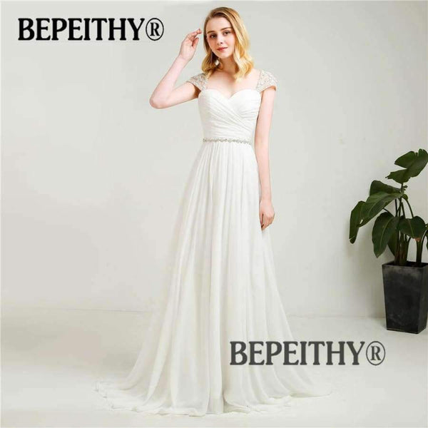Planet Gates Sleeves Chiffon Wedding Dresses 2018 With Belt New Arrival Vintage Beach Bridal Dresses Hot Sale