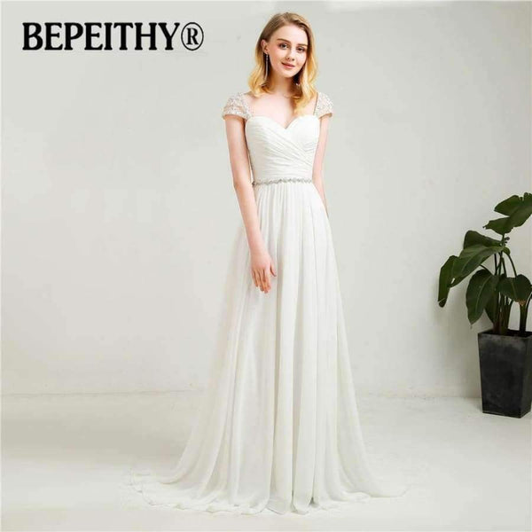Planet Gates Sleeves Chiffon Wedding Dresses 2018 With Belt New Arrival Vintage Beach Bridal Dresses Hot Sale