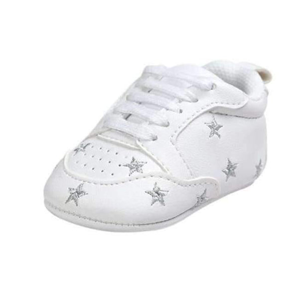Newborn Sports Red Heart Five Star Baby Shoes Soft Soles White First Walkers - Sliver / 0-6 Months