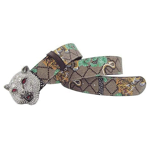 Western Rhinestone Tiger Buckle Tiger Print Leather Men Belt Fashion Jeans Causal Pants Men Belt