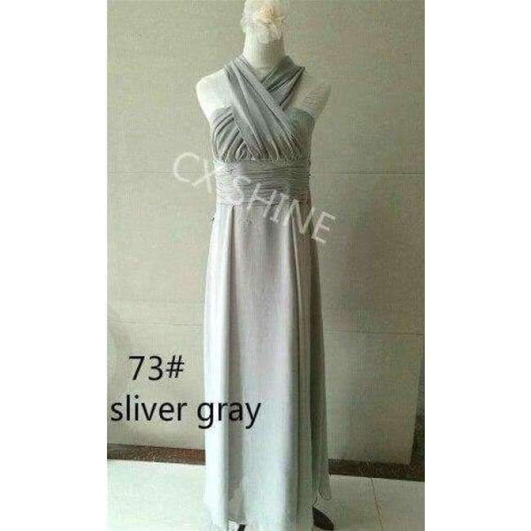 Planet Gates Sliver grey / 2 Chiffon long Convertible bridesmaid dresses Blue pink ribbon wedding Prom party dress Plus Vestidos