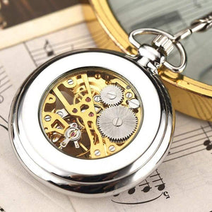 Planet Gates Sliver Hand Winding Full Steel Pocket Watches Fashion Unique Skeleton Transparent Mechanical Pocket Watch Fob Chain