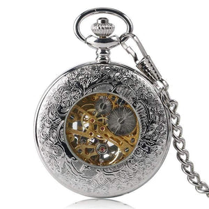 Planet Gates Sliver Pocket Watch Retro Silver Exquisite Necklace Classic Pendant Mechanical Hollow Women Skeleton Gift