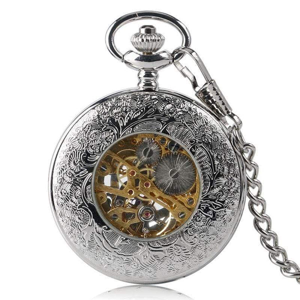 Planet Gates Sliver Pocket Watch Retro Silver Exquisite Necklace Classic Pendant Mechanical Hollow Women Skeleton Gift