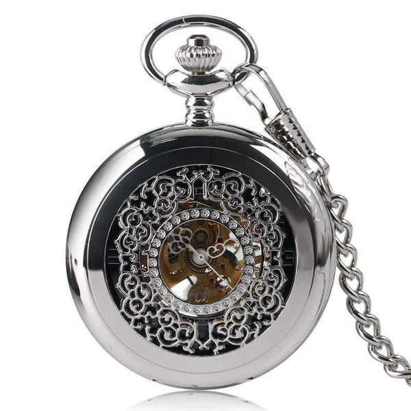 Planet Gates Sliver Pocket Watch Retro Silver Exquisite Necklace Classic Pendant Mechanical Hollow Women Skeleton Gift
