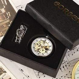 Planet Gates Sliver with box Hand Winding Full Steel Pocket Watches Fashion Unique Skeleton Transparent Mechanical Pocket Watch Fob Chain