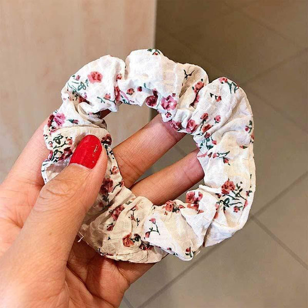 Women Elegant Print Flower Elastic Hair Bands Ponytail Holder Sweet Scrunchie Rubber Bands Hair Holder Fashion Hair Accessories