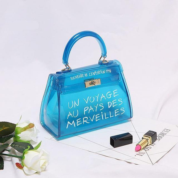 Planet Gates Small blue Transparent PVC Women Messenger Bag Luxury Handbags Women Bags Designer Jelly Purse sac a main Bolsa Brand Leather Handbag