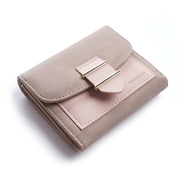 Planet Gates small-brown Women Wallet Female Middle Scrub PursesLeather Portefeuille Femme Carteira Feminina Patchwork  Card Holder Short Cartera Mujer