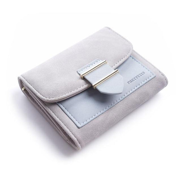 Planet Gates small-gray Women Wallet Female Middle Scrub PursesLeather Portefeuille Femme Carteira Feminina Patchwork  Card Holder Short Cartera Mujer