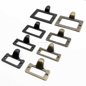 Small Large Heavy Duty Antique Brass Black Metal Furniture Cabinet Drawer Box Case Label Pull Handle File Name Card Frame Holder