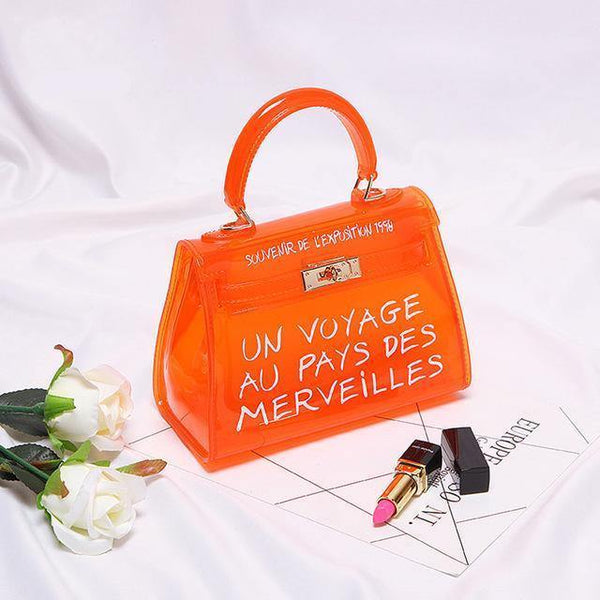 Planet Gates Small orange Transparent PVC Women Messenger Bag Luxury Handbags Women Bags Designer Jelly Purse sac a main Bolsa Brand Leather Handbag