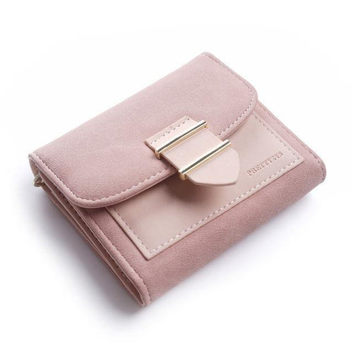 Planet Gates small-pink Women Wallet Female Middle Scrub PursesLeather Portefeuille Femme Carteira Feminina Patchwork  Card Holder Short Cartera Mujer