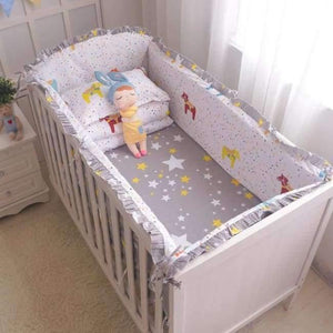 Planet Gates Small Trojan 6Pcs Cartoon Baby Bedding Sets Baby Crib Bumpers Bed Around Cot Bed Sheets 100%Cotton Thickening Customizable Baby Beddings