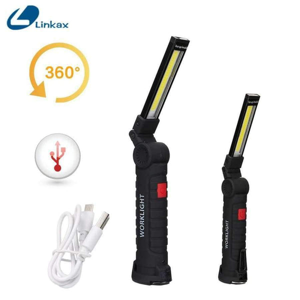 Planet Gates Small USB Rechargeable 5 Mode COB Flashlight LED Working Light Magnetic COB Torch Lanterna Hanging Hook Lamp Outdoor Camping