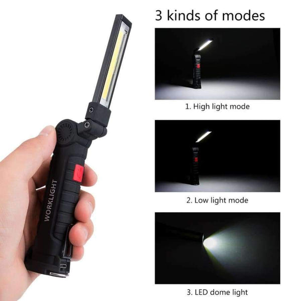 Planet Gates Small USB Rechargeable 5 Mode COB Flashlight LED Working Light Magnetic COB Torch Lanterna Hanging Hook Lamp Outdoor Camping