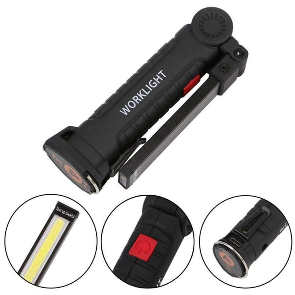 Planet Gates Small USB Rechargeable 5 Mode COB Flashlight LED Working Light Magnetic COB Torch Lanterna Hanging Hook Lamp Outdoor Camping