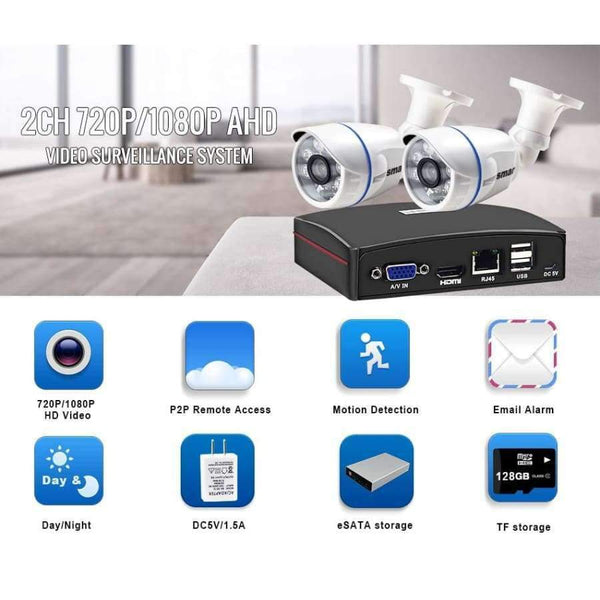 Planet Gates Smar 4CH 1080N 5 in 1 AHD DVR Kit CCTV System 2PCS 720P/1080P IR AHD Camera Outdoor Waterproof Day & Night Security Camera Kit