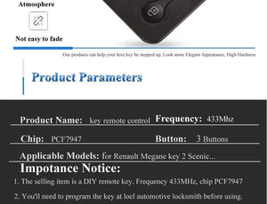 Planet Gates Smart Key Card for Renault Megane II Scenic II Grand Scenic 2003-2008 433mhz PCF7947 Chip ID46 3 Button Remote PCB Ultrasonic