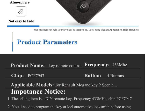 Planet Gates Smart Key Card for Renault Megane II Scenic II Grand Scenic 2003-2008 433mhz PCF7947 Chip ID46 3 Button Remote PCB Ultrasonic