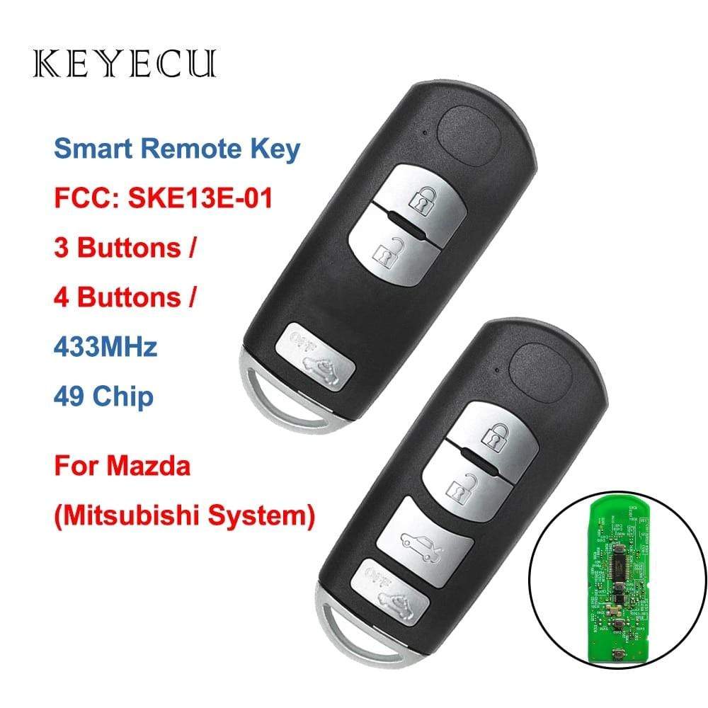 Planet Gates Smart Remote Car Key Fob 3 4 Buttons 433MHz with 49 Chip for Mazda (Mitsubishi System) 6 3 MX-5 CX-3 CX-5 CX-7, SKE13E-01