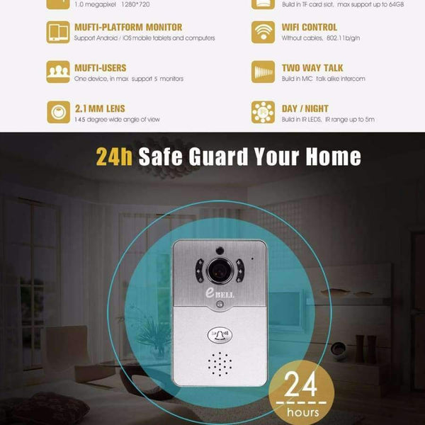 Planet Gates Smart WIFI Wireless Doorbell Two way Video Recorder Door Phone APPs Unlock and Communication Intercom system PIR alarm