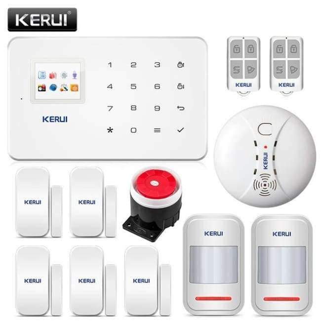 Planet Gates Alarm Panel KERUI 1.7 Inch TFT Screen GSM Home Burglar Security Alarm Protection APP Control Built In Siren With Door Sensor Alarm