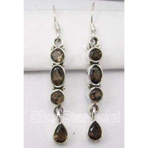 Planet Gates SMOKY QUARTZ Chanti International Pure Silver Natural MULTISTONES Multicolor Amazing Gorgeous Earrings 4.7 CM