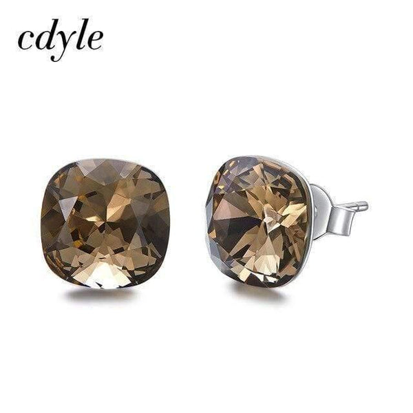 Planet Gates Smoky Quartz Embellished with Crystal Stud Earrings Women Earrings Austrian Rhinestone 925 Sterling Silver Earrings