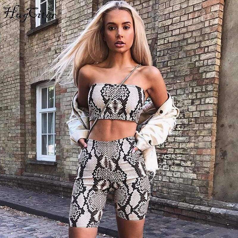 Planet Gates snakeskin / S Snake skin crop top sexy tank top shorts 2 pieces sets 2018 summer autumn women fashion elastic sportswear female set