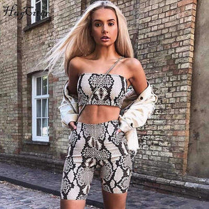 Planet Gates snakeskin / S Snake skin crop top sexy tank top shorts 2 pieces sets 2018 summer autumn women fashion elastic sportswear female set
