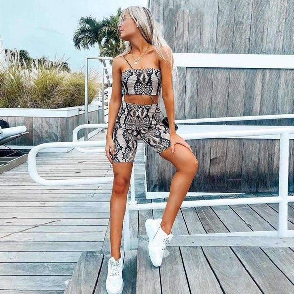 Planet Gates snakeskin / S Snake skin crop top sexy tank top shorts 2 pieces sets 2018 summer autumn women fashion elastic sportswear female set