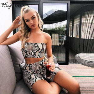 Planet Gates snakeskin / S Snake skin crop top sexy tank top shorts 2 pieces sets 2018 summer autumn women fashion elastic sportswear female set