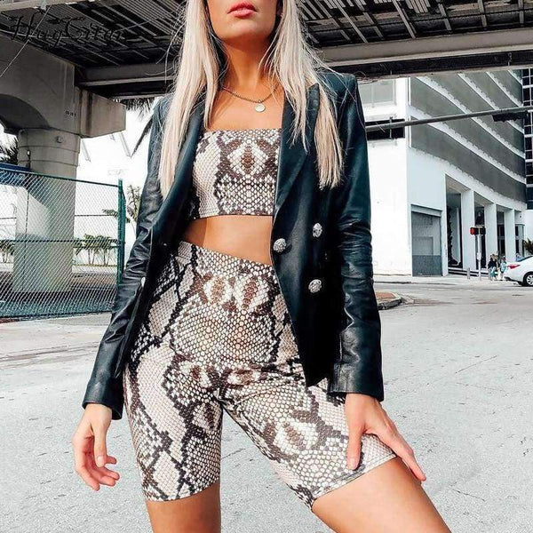 Planet Gates snakeskin / S Snake skin crop top sexy tank top shorts 2 pieces sets 2018 summer autumn women fashion elastic sportswear female set