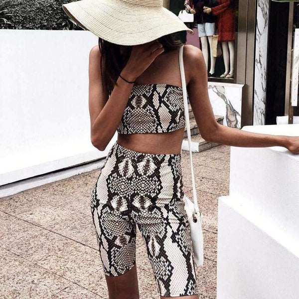 Planet Gates snakeskin / S Snake skin crop top sexy tank top shorts 2 pieces sets 2018 summer autumn women fashion elastic sportswear female set