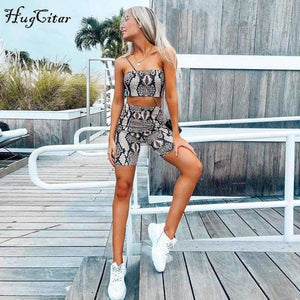 Planet Gates snakeskin / S Snake skin crop top sexy tank top shorts 2 pieces sets 2018 summer autumn women fashion elastic sportswear female set