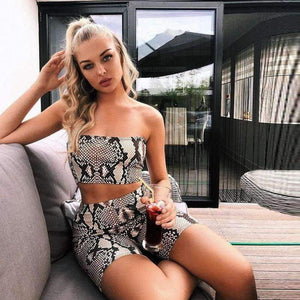 Planet Gates snakeskin / S Snake skin crop top sexy tank top shorts 2 pieces sets 2018 summer autumn women fashion elastic sportswear female set