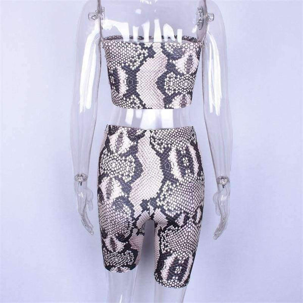 Planet Gates snakeskin / S Snake skin crop top sexy tank top shorts 2 pieces sets 2018 summer autumn women fashion elastic sportswear female set
