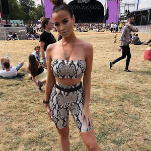 Planet Gates snakeskin / S Snake skin crop top sexy tank top shorts 2 pieces sets 2018 summer autumn women fashion elastic sportswear female set
