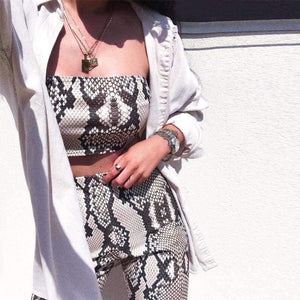 Planet Gates snakeskin / S Snake skin crop top sexy tank top shorts 2 pieces sets 2018 summer autumn women fashion elastic sportswear female set