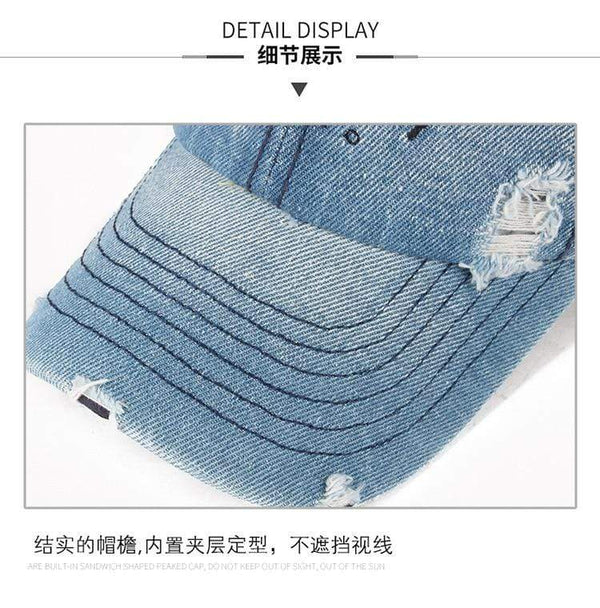 Planet Gates Snapback Women's Distressed Hole Embroidery Simple Baseball Cap For Men Female Outdoor Leisure Cowboy Hat