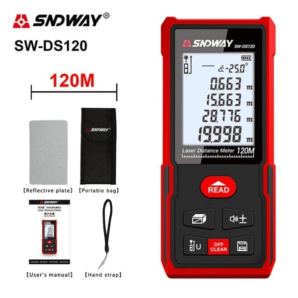 Planet Gates SNDWAY Laser Rangefinder High Accurate Roulette Laser Distance Meter Measuring 40M 100M 120M Digital Tape Measure Range Finder