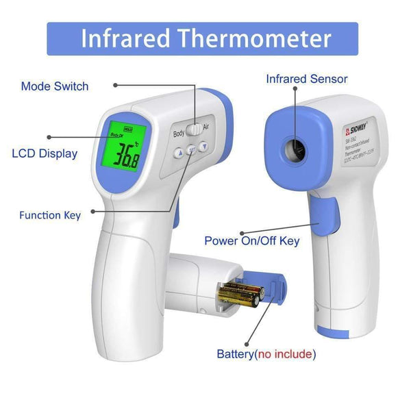 SNDWAY Non-contact Infrared Thermometer Portable Termometro Temperature Gun Meter Sound Alarm LCD Handheld Digital Thermometer (SW-3362)