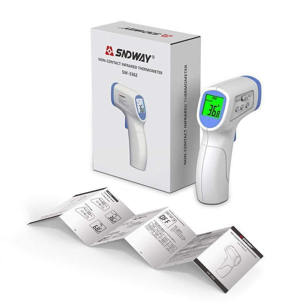 SNDWAY Non-contact Infrared Thermometer Portable Termometro Temperature Gun Meter Sound Alarm LCD Handheld Digital Thermometer (SW-3362)