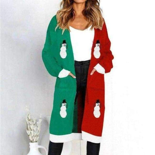 Planet Gates Snowman / L Casual Long Sweater For Women Christmas Cardigan Lady's Sweaters Female Cardigan Autumn Pull Femme Hiver Winter Clothes