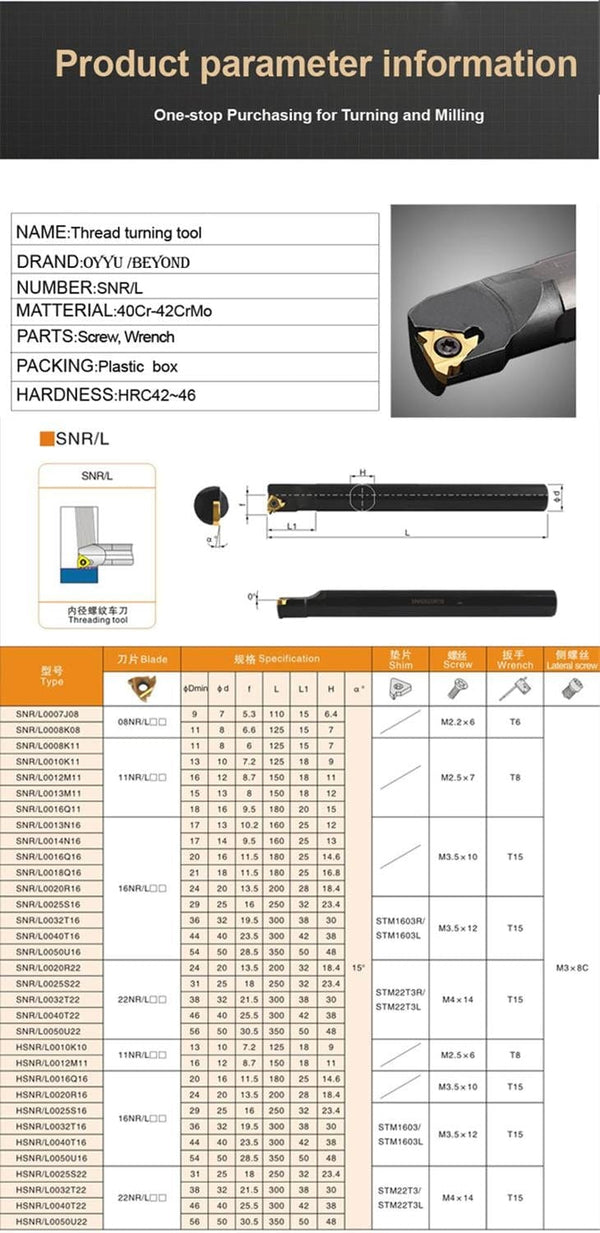 Planet Gates SNR0010K11 SNR0012M11 SNR0016Q11 SNR0016Q16 SNR0020R16 SNR 0025S16 SNR0020R22 SNR0025S22 Internal thread tool holder +11IR 16IR